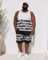 Big & Tall Men's Tropical Floral Stripe Print Tank Shorts Set
