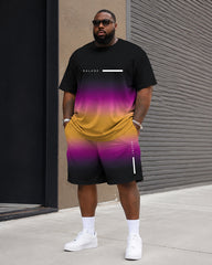 Big & Tall Men’s Gradient Letter-Print Crew-Neck Short-Sleeve T-Shirt And Shorts Set