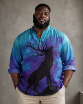 Big & Tall Men's Starry Elk Silhouette Print Collar Long Sleeve Shirt