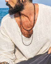 Ultra-Fine Layered Black Agate Tiger's Eye Bead Long Necklace