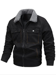 Men's Solid Pocket Zipper Fleece Jacket