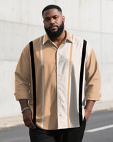 Big & Tall Men's Brown White And Black Vertical Contrast Print Long Sleeve Shirt