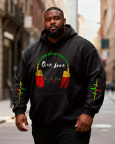 Big & Tall Men's "One Love" Green, Yellow And Red Headset Printed Hoodie