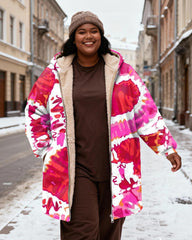 Women's Tie-Dye Love Love Print Velvet Thickened Long Hooded Coat