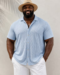 S-2XL Men's Casual Striped Cut-out Lapel Short Sleeve Shirt