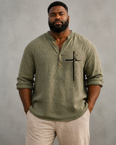 Big & Tall Men's Fé Faith Cross Printed Collar Long Sleeve Shirt