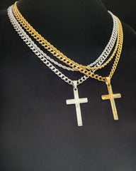 Big & Tall Men's Cross Pendant & Cuban Chain Necklace Set