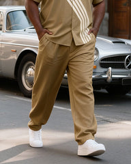 Big & Tall Men's Retro Sports Striped Printed Short Sleeve Shirt Pants Set