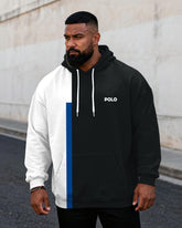 Big & Tall Men's Black & White Blue Colorblock Striped Print Hoodie