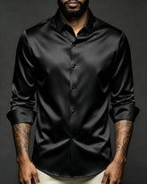 S-6XL Business Casual Solid Color Satin Shirt Non-iron