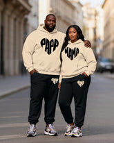 Big & Tall Men's Wine Red Contrast Geometric Print Hoodie Set