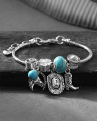 Vintage Western Denim Pendant Beaded Bracelet