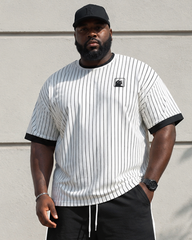 Big & Tall Men’s Fine-Striped Small-Logo Color-Block Printed Crew-Neck Short-Sleeve T-Shirt And Shorts Set