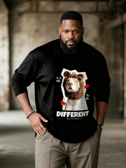 Big & Tall Men's Brown Bear Head Dog Graffiti Print Long Sleeve T-Shirt