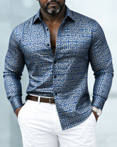 Big & Tall Men's Greek Key Geometric Totem Print Long Sleeve Shirt