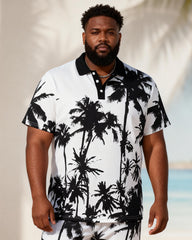 Big & Tall Men's White Coconut Silhouette Contrast Print Short Sleeve Polo Shirt