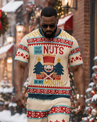 Big & Tall Men's Funny Christmas Put Your Nuts in My Mouth T-Shirt And Pants Set
