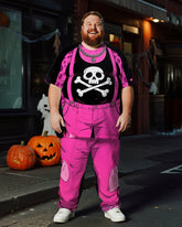 Big & Tall Men's Halloween Pink Leopard Skull Cosplay Printed T-Shirt Trousers Suit