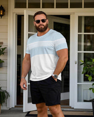 100 Cotton-White & Blue Striped Men's Short Sleeve T-Shirt