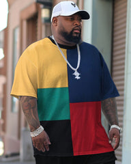 Big Men's Casual Colorblock Printed T-shirt Trousers Set