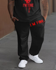Big Guys I'm Fine Bloody Hand Print T-Shirt Trousers Set