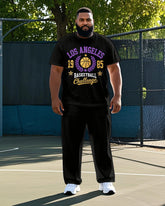Big Men's Street Fashion Basketball Special Number 1985 Printed Short Sleeve T-shirt Pants Set