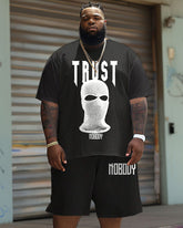 Men's Plus Size Casual Masked Headgear Trust Nobody Alphabet Print T-Shirt Shorts Suit