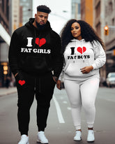 Couple Plus Size Casual I Love Fat Guy/Girl Hoodie Set