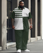 Men's Plus Size Business Simple Color Block Printed Short Sleeve Shirt Suit