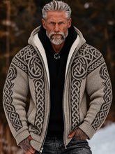Men's Vintage Viking Celtic Knot Cozy Warm Knitted Jacquard Zipper Hooded Sweater