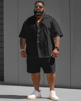 Big Guys Casual Button Down Shirt and Shorts Outfits Set