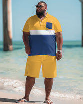 Men's Big & Tall Simple Colorblock Print Pocket Polo Shorts Set