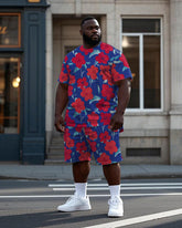 Men's Big and Tall Vibrant Rose All Over Printed Short Sleeve T-shirt and Shorts Set