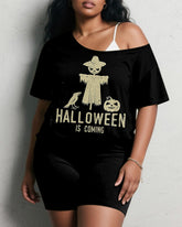 Women's Big & Tall Halloween Letters Graffiti Print Short Sleeve Shorts Suit