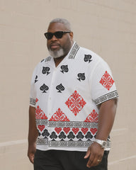 Big & Tall Men's Daily Leisure. Creative Poker Print Shirt Shorts Suit