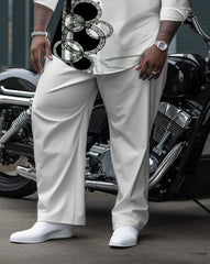 Men's Plus Size Geometric Plum Long Sleeve Lapel Shirt Two Piece Set