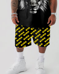 3D Lion Print T-Shirt Shorts Suit Men's Plus Size
