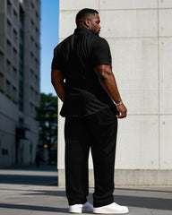 Men's Plus Size Black Star Short Sleeve Shirt Trousers Suit