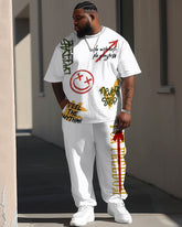 Men's Casual Large Street Pattern Printed Short Sleeve Trousers Suit