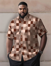 Men's Plus Size Checkered Texture Print Short Sleeve Shirt