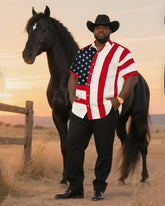 Big & Tall Men's Daily Casual Independence Day Western Style Shirt Flag Design Shirt-Short Sleeve Shirt Trousers Suit