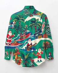 Holiday Santa Long Sleeve Lapel Shirt Men Plus Size