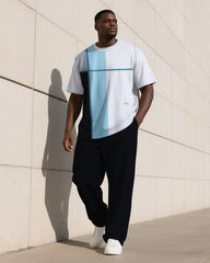 Men's Plus Size Simple Plaid Color-block Printed T-shirt Pants Suit