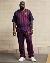 Big Boys Casual Sports Football Fans Barcelona Striped Design Round Neck Short Sleeve T-Shirt Trousers Suit