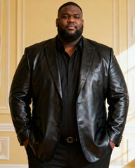 Men's Plus Size Black Waterproof Soft Leather-Resistant Suit Jacket Coat