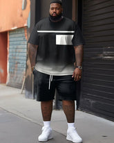 Big Build Men's Casual Simple Gradient Short Sleeve Shorts Set
