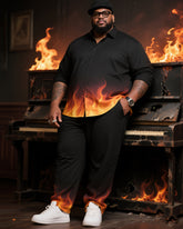 Big Boy Essential 2025 Fashion Popular Art Flame Burn Mark Long Sleeve Shirt Trousers Suit