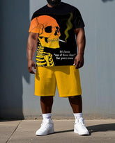 Skeletons Tell Bold Stories Big & Tall Men's Skull Theme Print Short Sleeve T-shirt & Shorts Set