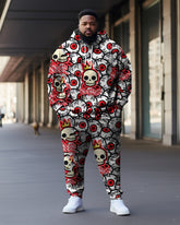 Men's Large Size Red Skull Eyes Graffiti Hoodie Set of Two