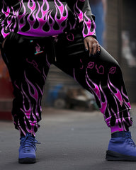 Women's Plus Size Flame Color Block Hoodie Set